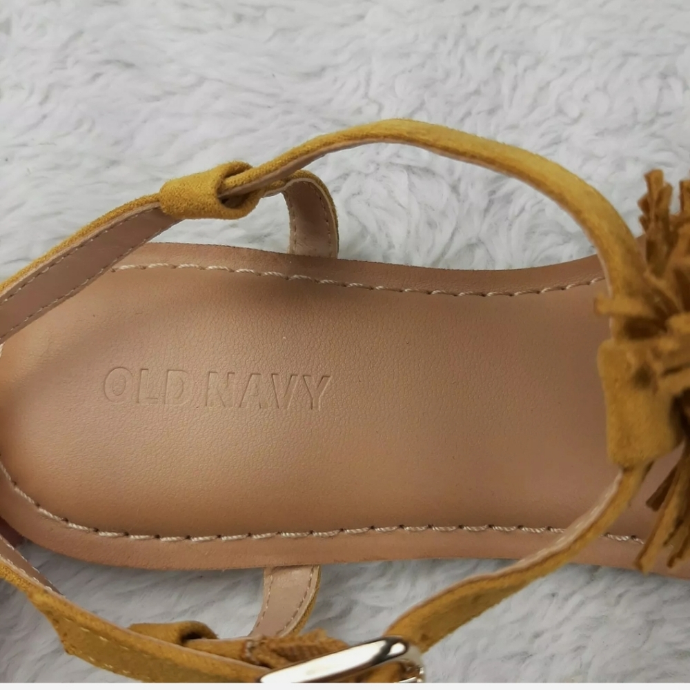 Old Navy Faux Suede Fringe Sandals Mustard Yellow - Picture 9 of 10